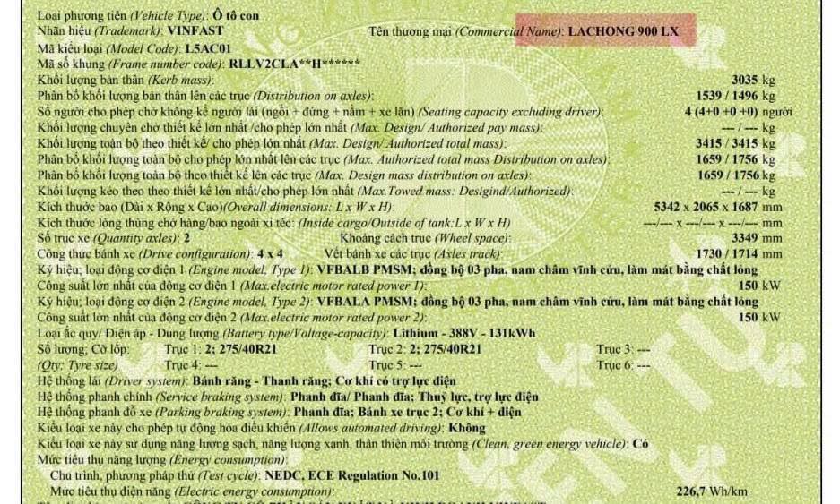 Phiếu đăng kiểm xe limousine VinFast chưa giới thiệu chính thức