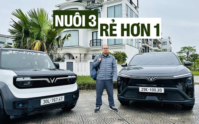 Anh Chiến bên các mẫu xe điện VinFast