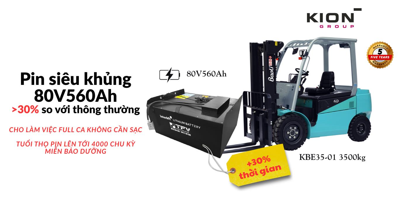 Sự kết hợp tối ưu giữa xe nâng Baoli KBE35 và pin Lithium Interlift 80V560Ah Xe nâng kết hợp pin lithium